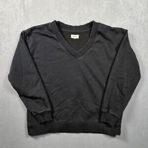 Pact Courtside Sweatshirt Womens Medium Black V-Neck Fleece-Lined Pullover
